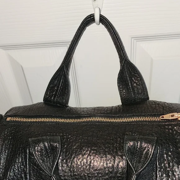 Alexander Wang Textured Black Shoulder Bag with Rose Gold Accents
